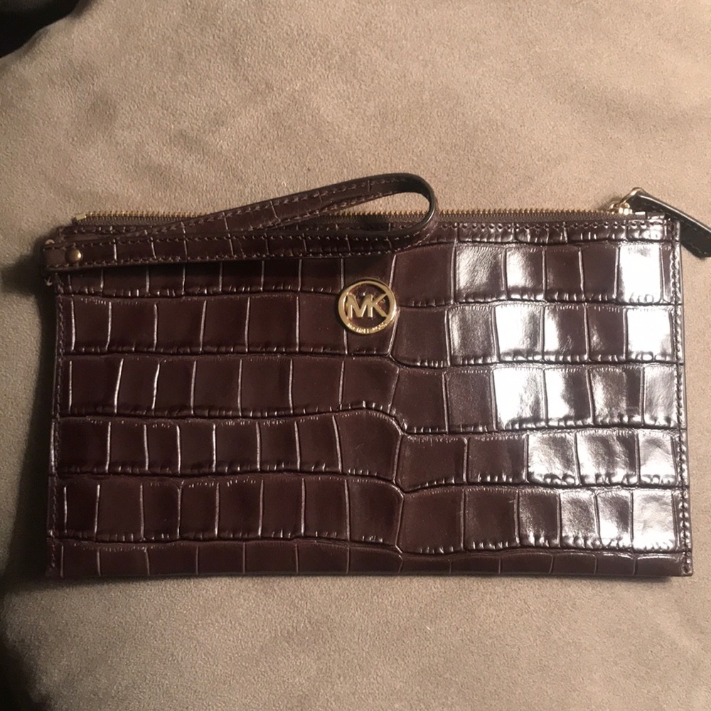 Michael Kors dark brown leather wristlet